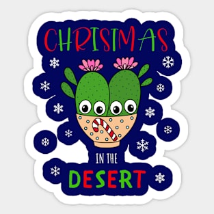 Christmas In The Desert - Cacti Couple In Christmas Candy Cane Bowl Sticker